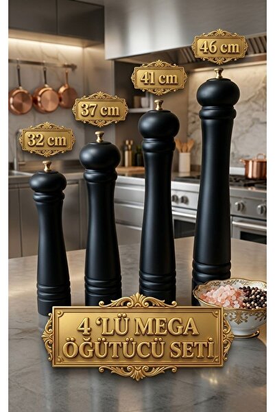 TARIK HOME 4-Piece Mega Large Size 46-41-37-32 cm Wooden Pepper and Salt Grin...