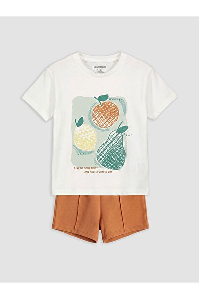 LC Waikiki Lcw Baby Printed Baby Boy T-Shirt and Shorts Set