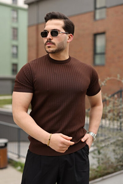 Efnaz style Men's Corded Fabric Crew Neck Knitwear T-Shirt