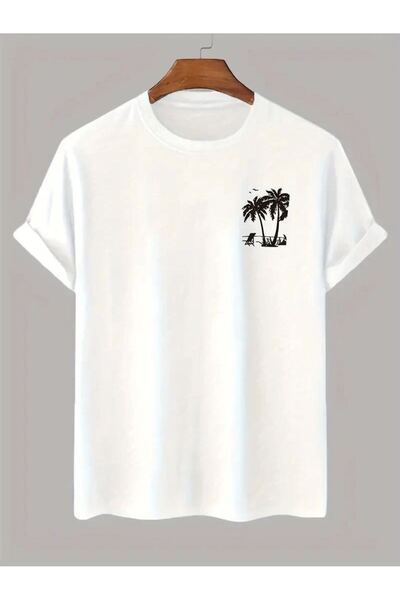 Generic Brand Men's T-Shirt Palm Tree Print Crew Neck Short Sleeve T-Shirt - ...
