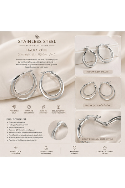 Stainlless Steel Burcu Jewelry Multiple Hoop Earrings