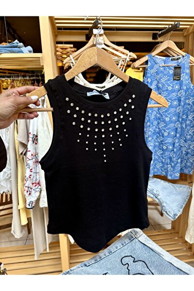 Gözde Tasarım Butik Women's Black Color Halter Cutout Sleeveless Premium Ston...