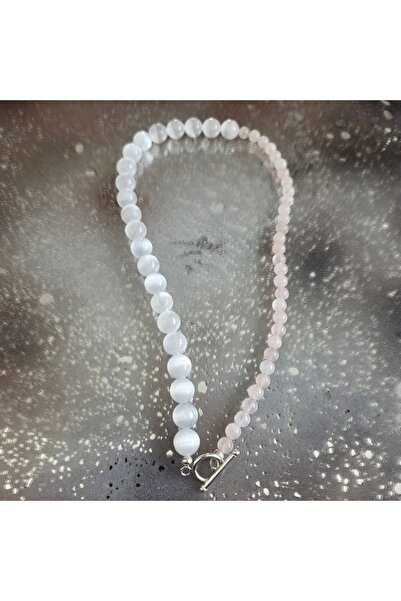 DRUZY Selenite and Rose Quartz Necklace, Love #92