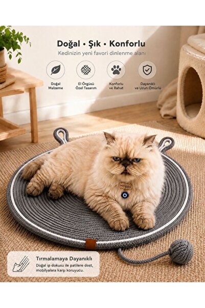 cdk Hobby Premium El Örgüsü Kedi Tırmalama Matı Oyuncak Toplu Konforlu Kedi Y...