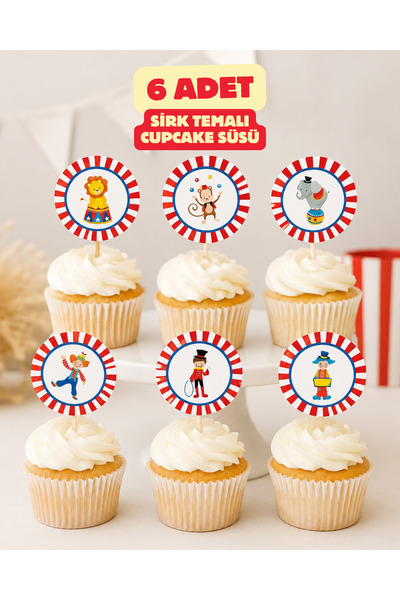 Dijital Nostal Sirk Temalı Cupcake Süsü