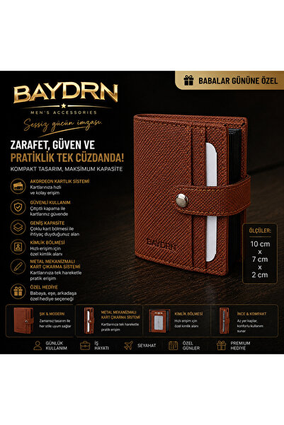 baydrn محفظة رجالية من أكورديون مع حامل بطاقات وآلية إغلاق بالضغط، لون بني عتيق