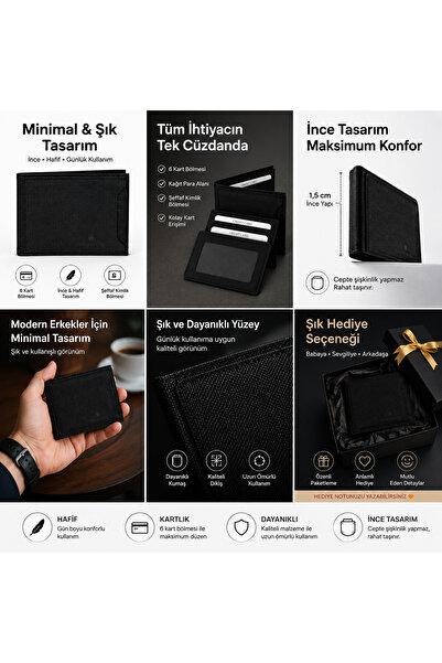 baydrn Men's Wallet Slim Design Black Wallet with Card Holder