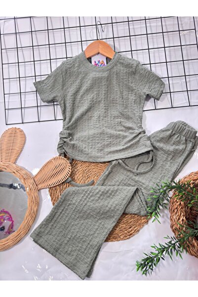 LEAKİDS Girls' Comfortable Fitted Set with Gathered Sides