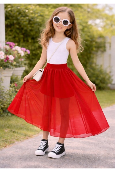 MAROVOAY Girl's Long Tulle Skirt with Lining