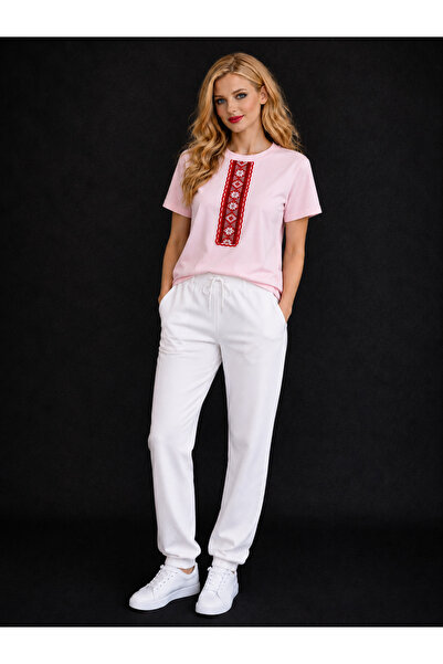 VODEXA Tricou oversize pentru femei RED LINE imprimat 100% bumbac, croială co...