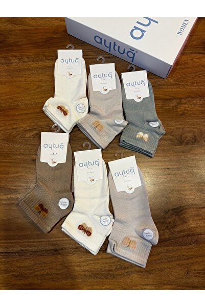 Aytuğ Women's Modal Seamless Butterfly Embroidered Comfortable Socks 6-Pack
