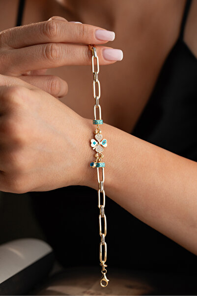 Silvano Jewelry 925 Ayar Gümüş Yoncalı Gözlü Hallov Bileklik