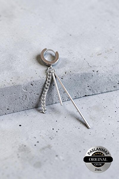 Lynare Perforated Bar and Chain Model Tassel Earrings Men's Unisex 316L Steel...