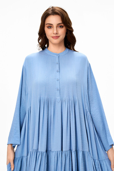 RARA Layered Dress with Front Buttons - Sky Blue