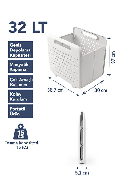 Lavine Katlanır Çamaşır Selesi 32 LT Geniş Hacimli Portatif Çamaşır Sepeti