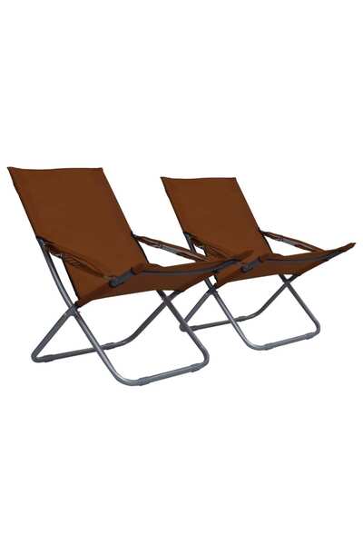 vidaxl Scaune de plajă pliante, 2 buc., maro, material textil