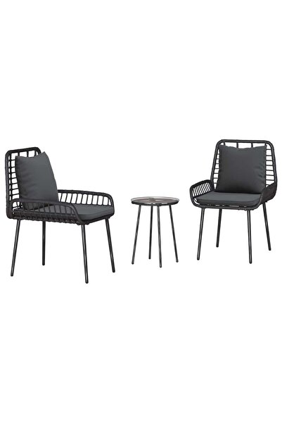 vidaxl Set de masă pentru grădină 3 pcs Negru și antracit poliratan