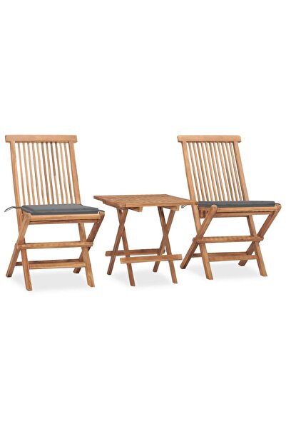 vidaxl Set mobilier exterior pliabil cu perne, 3 piese, lemn masiv tec
