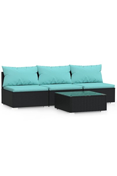 vidaxl Set mobilier relaxare grădină 4 piese cu perne poliratan negru