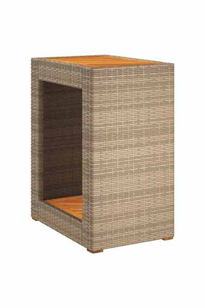 vidaxl Garden side table with wooden top, beige, 60x40x75 cm, polyrattan