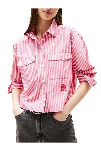 Tommy Hilfiger Γυναικείο Crop Ριγέ Πουκάμισο Ροζ Tommy Jeans DW0DW21453-XI5