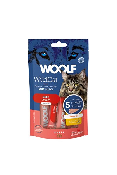 WOOLF Wildcat Κρεμώδες Λιχουδιά Γάτας με Βοδινό & Λάδι Γαρίδας 5×14gr