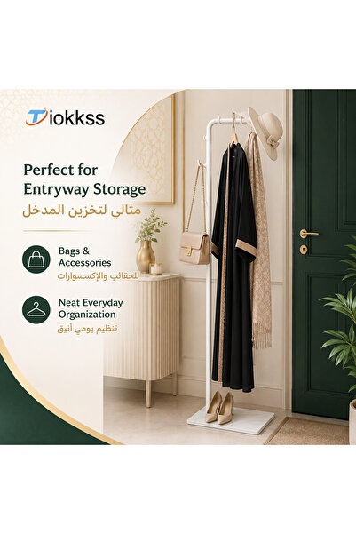 Tiokkss حامل ملابس أبيض، رف ملابس قائم بذاته بطول 170 سم مع قضيب تعليق علوي ب...