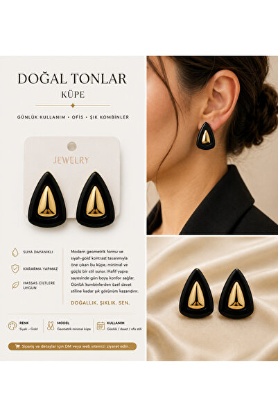 BURCU JEWELRY أقراط هندسية باللون الأسود والذهبي