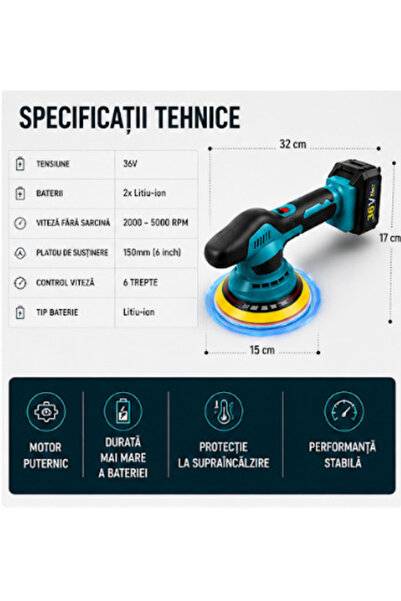 OEM Aparat Polish Auto cu 2 acumulatori 36V, fara fir, portabil (RO-V20)