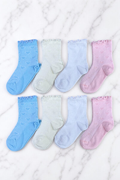 ZENGİN 8-Piece Pack of Ruffled Seamless Toe Girls' Booties Set