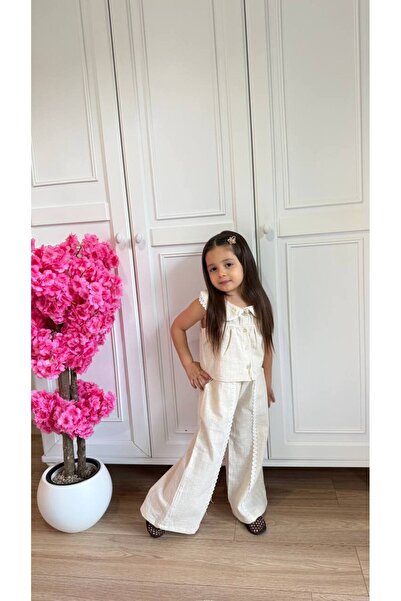 RÜYA KİDS Girl's Holiday Linen 2-Piece Summer Top Set