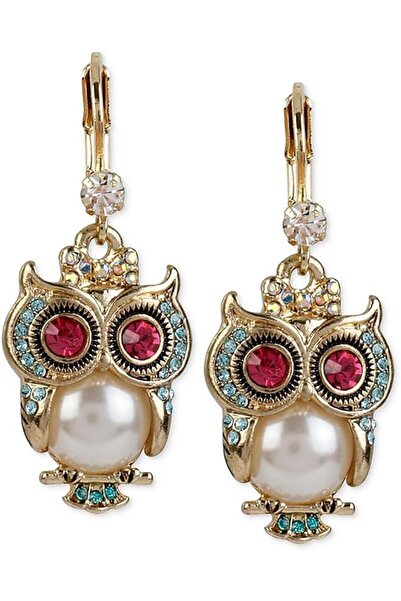 Betsey Johnson Pearl Critters Owl Dangle Earrings