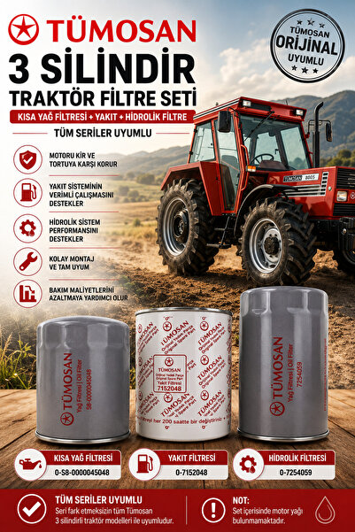 TÜMOSAN 3 Silindir Traktör Filtre Seti – Kısa Yağ Filtresi + Yakıt + Hidrolik...