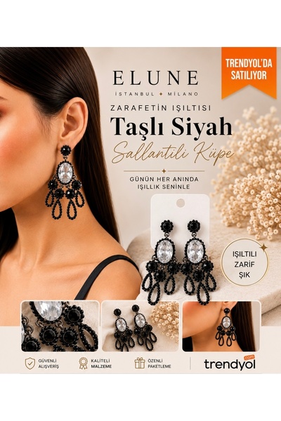 ELUNE İSTANBUL أقراط ميلانو السوداء المرصعة بالأحجار الكريمة |   أقراط أنيقة ...