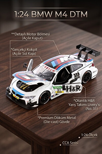 craftivio 1:24 Ölçek BMW M4 DTM Beyaz Diecast Metal Model Araba Açılabilir Ka...