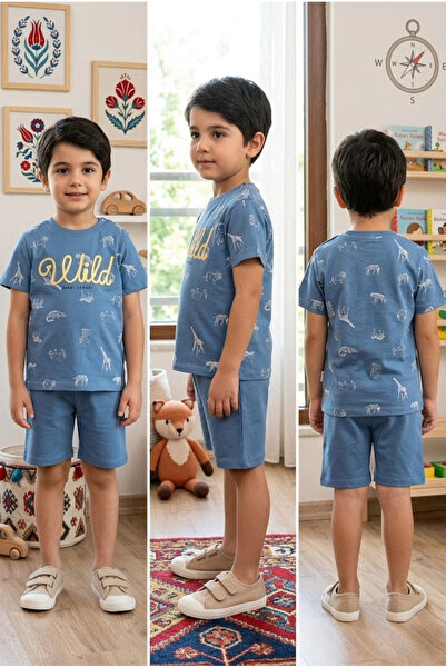 meyastore Boy's Shorts Set with Wild Print