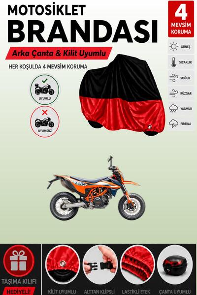Cemku Double غطاء علوي أسود - سفلي أحمر، حقيبة خلفية متوافقة مع دراجة KTM 690...