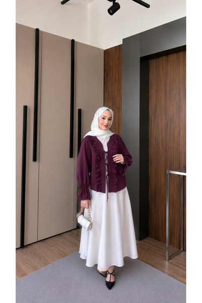 nurvina modest wear Standard Size (38/42 Compatible) Tie-Up Kimono Claret Red