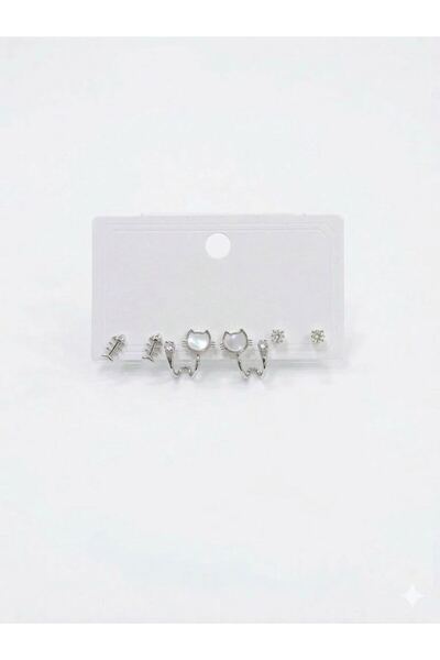 atastore2017 Six-Piece Earrings with Cat and Fishbone Detail