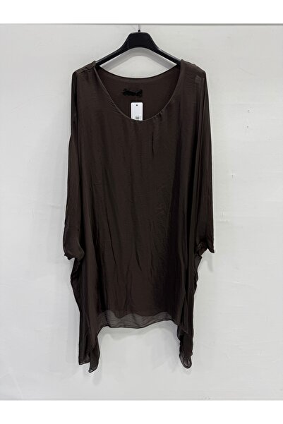 della moor Brown Italian Bat Sleeve Lined Long Silk Tunic Blouse 40 - 46 Size