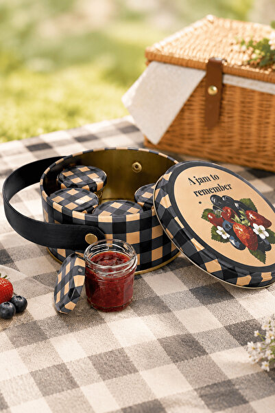 Sarkap Home 1 L Raspberry Mavi Deri Saplı Kutu ve 5'li 30 ml Kavanoz Piknik S...