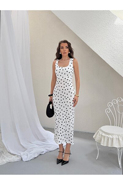 LE CARAMBOLE Women's White Square Neck Polka Dot Dress