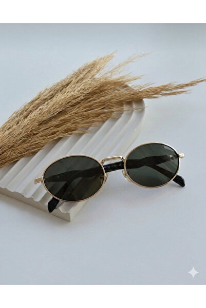PİYESBOUTİQUE Unisex Women Men Oval Round Gold Metal Retro Uv400 Stylish Clas...
