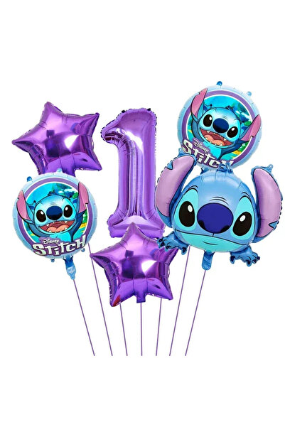 Baloane Vesele 1st Birthday Balloon Set Stitch Theme Purple and Blue SET313-1