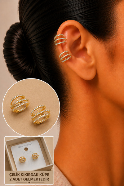 Jack Ferrero Zircon Stone Detailed Cartilage Earring/Earcuff/Conch (No Pierci...