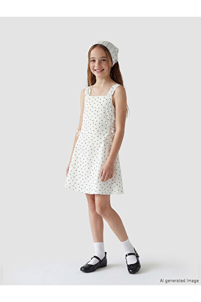 LC Waikiki Nevavm Square Collar Polka Dot Girl's Dress with a Difference