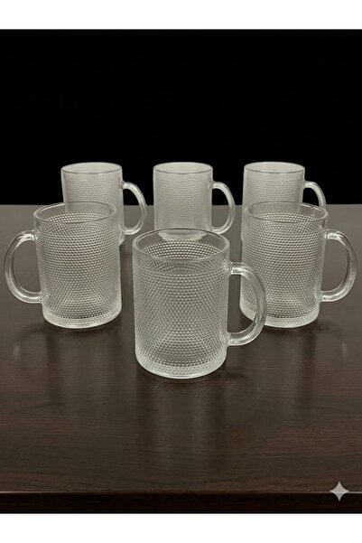 OEM Set of 6 Structured Glass Mugs with Handle 280ml, Modern Retro Design for...