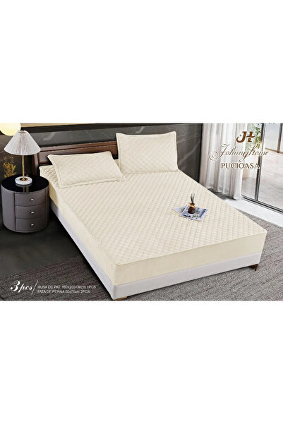 Pucioasa Topper-style fitted cover with elastic, velvet, 160x200, cream with ...