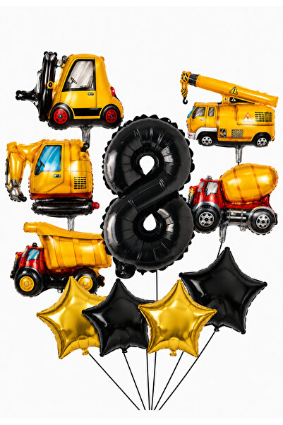 Balonsan Construction and Work Machines Themed -8- Age Number Balloon Set
