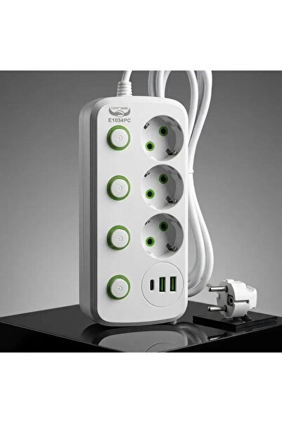 O.M.D Prelungitor multifuncțional, cablu de cupru, cu USB și USB-C, 3 prize, ...